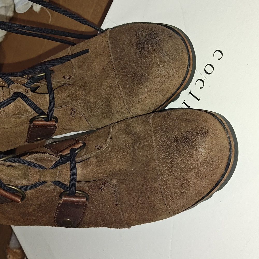 Sorel Brown Suede Wedge Boots - Picture 2 of 7